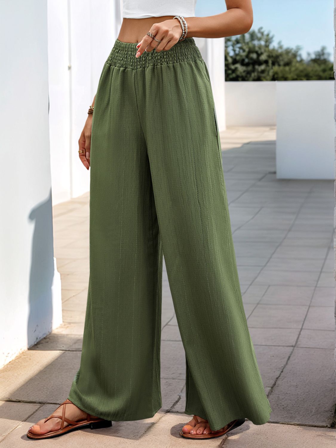 Perfee Smocked Wide Leg Pants Trandify Deal