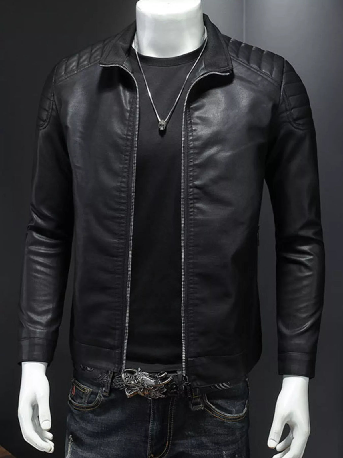 Plus Size Zip Up Jacket for Men - 100% PU