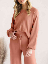 Long Sleeve Lounge Top and Drawstring Pants Set Trandify deal