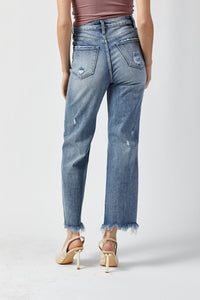 RISEN High Waist Raw Hem Straight Jeans Trandify deal
