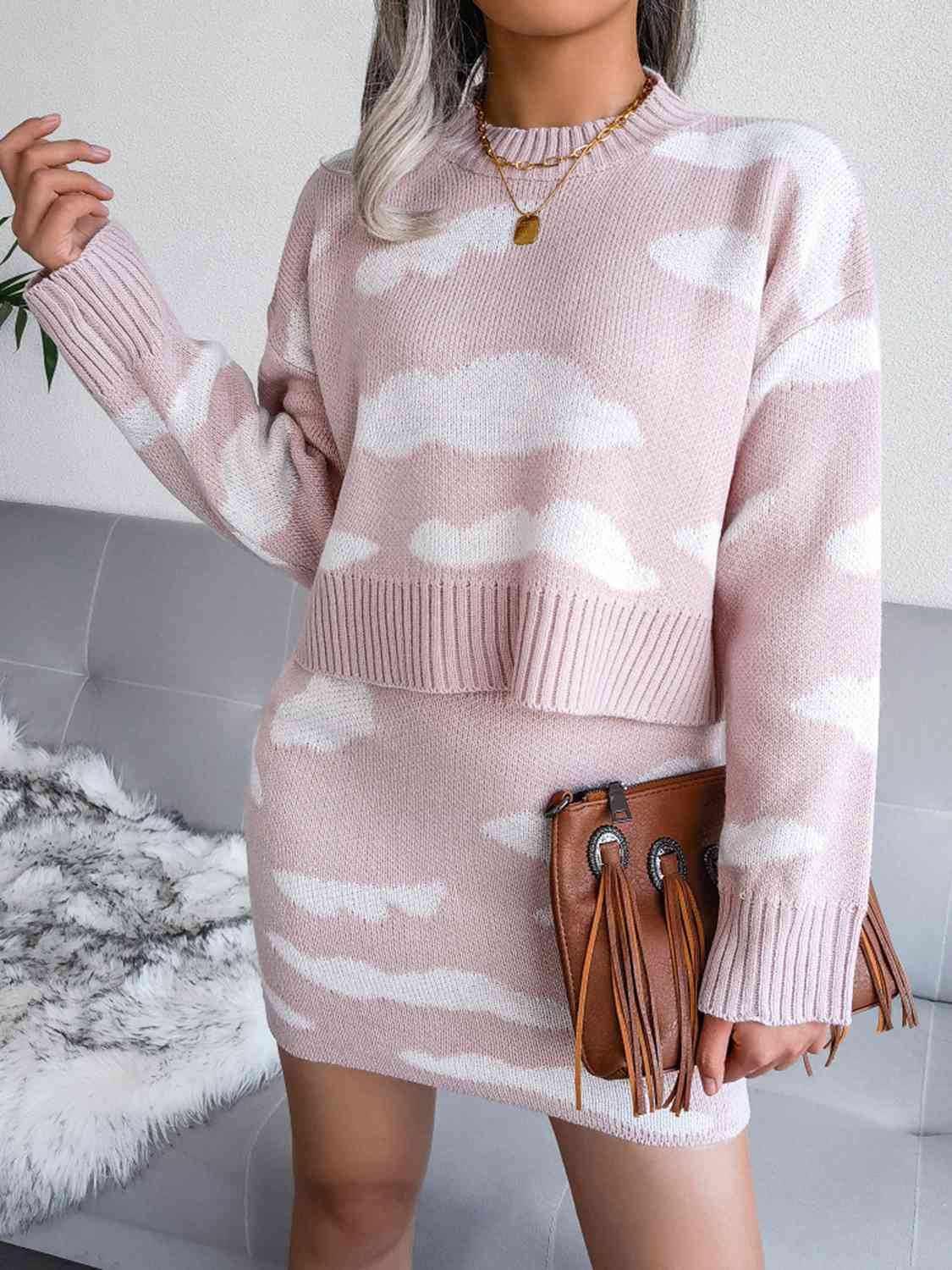 Cloud Sweater and Knit Skirt Set Trandify deal