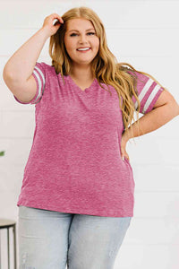 Plus Size Striped V-Neck Tee Shirt Trandify deal