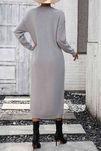Notched Neck Dropped Shoulder Button-Down Midi Dress Trandify deal
