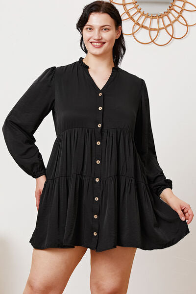 Ruffled Button Up Long Sleeve Tiered Shirt Trandify deal