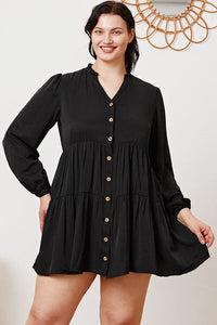Ruffled Button Up Long Sleeve Tiered Shirt Trandify deal