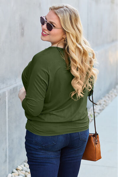 Basic Bae Full Size Round Neck Batwing Sleeve Blouse Trandify deal