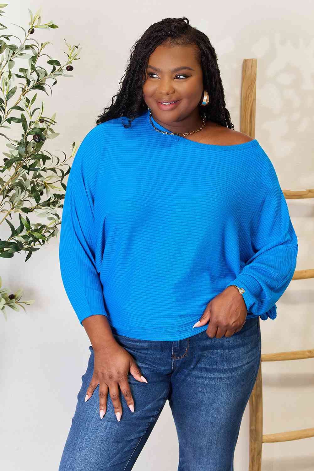 Zenana Full Size Round Neck Batwing Sleeve Blouse Trandify deal