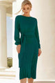 Round Neck Long Sleeve Pleated Sweater Dress Trandify deal