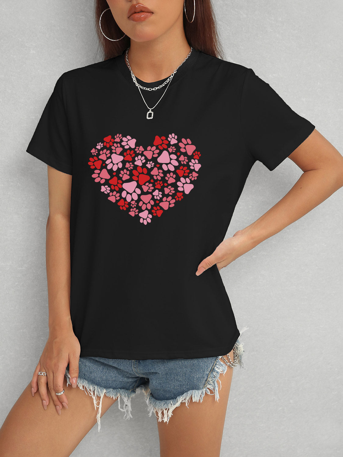Heart Round Neck Short Sleeve T-Shirt Trandify deal