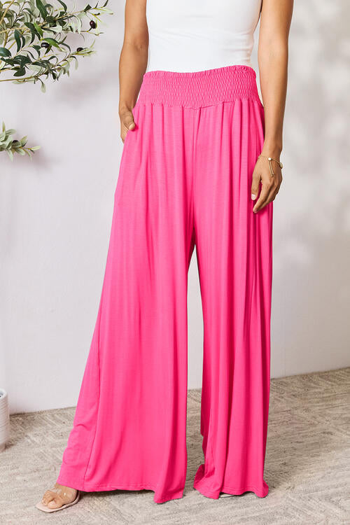 Double Take Full Size Smocked Wide Waistband Wide Leg Pants Trandify deal