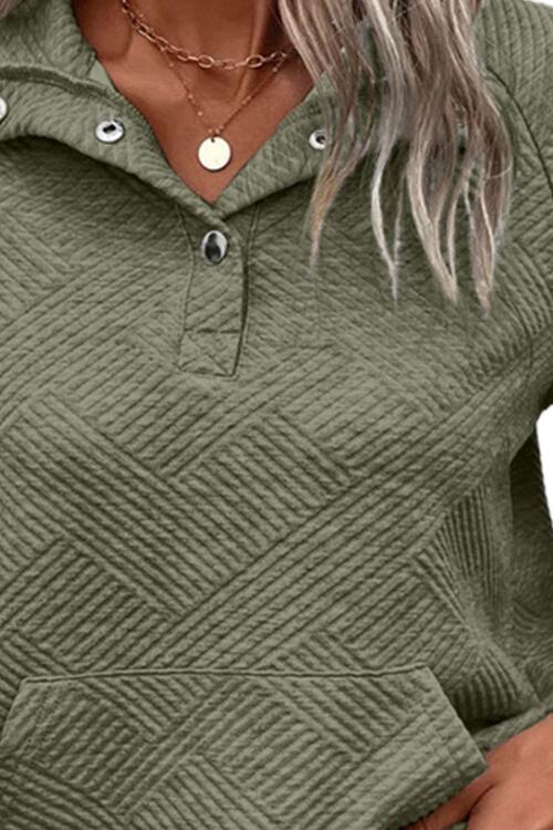 Geometric Snap Button Long Sleeve Sweatshirt Trandify deal