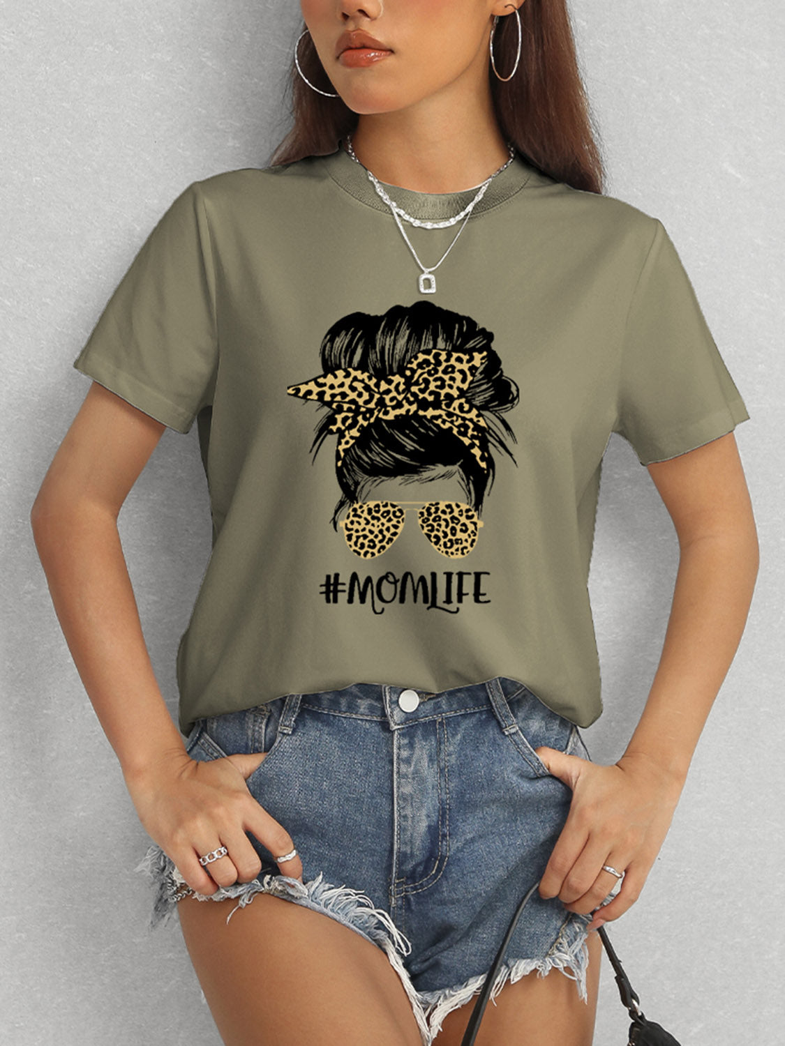MOMLIFE Round Neck Short Sleeve T-Shirt Trandify deal