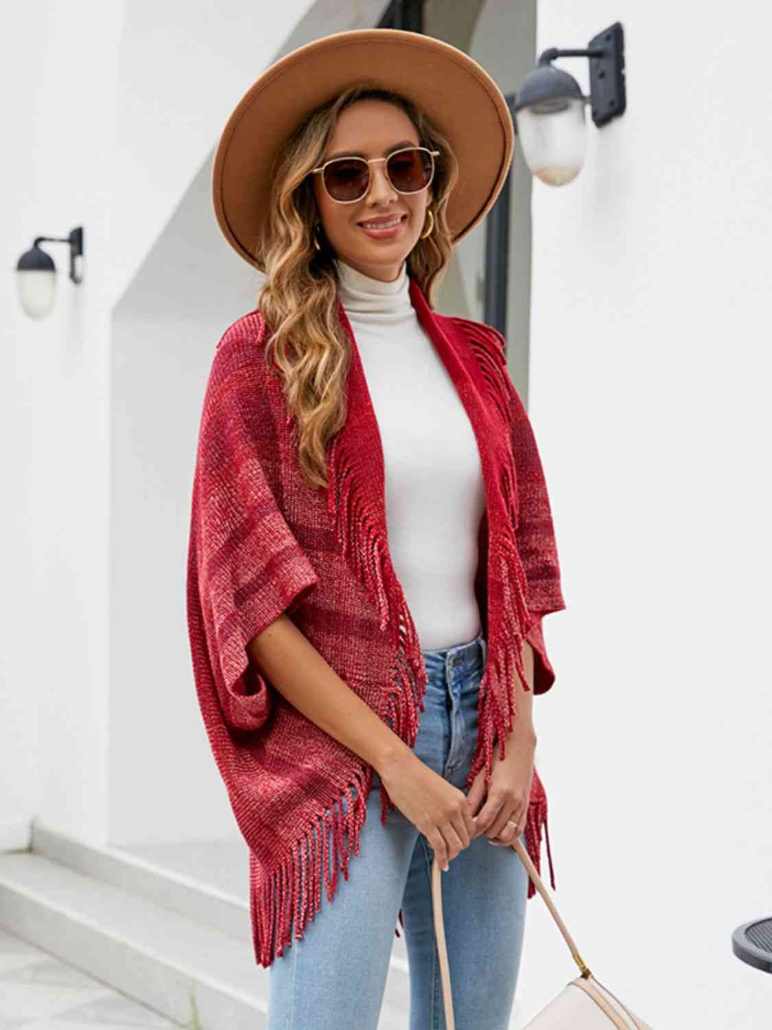 Fringe Detail Open Front Poncho Trandify deal