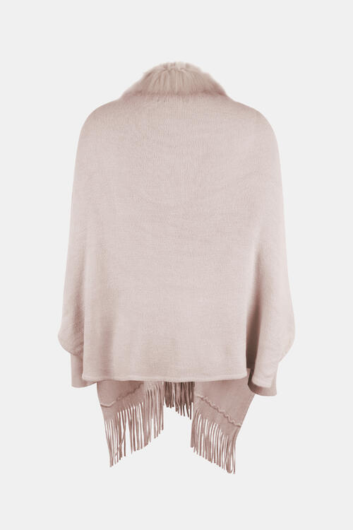Fringe Open Front Long Sleeve Poncho Trandify deal