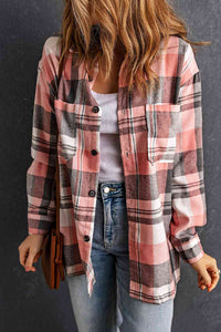 Double Take Plaid Dropped Shoulder Longline Shirt Trandify deal