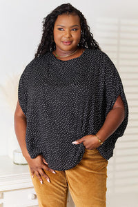 Double Take Printed Dolman Sleeve Round Neck Blouse Trandify deal