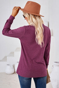 Notched Button Detail Long Sleeve T-Shirt Trandify deal