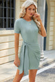 Ruched Tied Round Neck Mini Dress Trandify deal