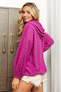 BiBi Brushed Checker Drawstring Long Sleeve Hoodie Trandify deal