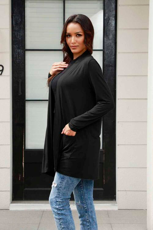 Basic Bae Full Size Open Front Long Sleeve Cardigan with Pockets Trandify deal