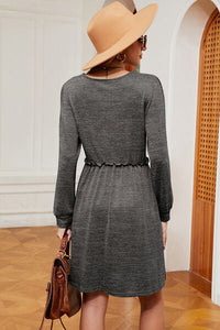Frill Square Neck Long Sleeve Dress Trandify deal