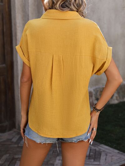 Textured Pocketed Button Up Shirt Trandify deal