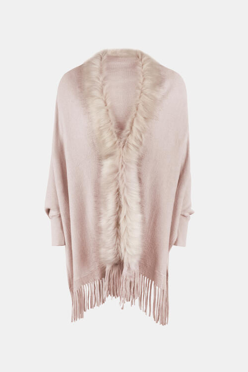 Fringe Open Front Long Sleeve Poncho Trandify deal