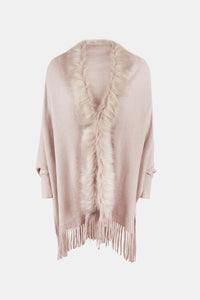 Fringe Open Front Long Sleeve Poncho Trandify deal