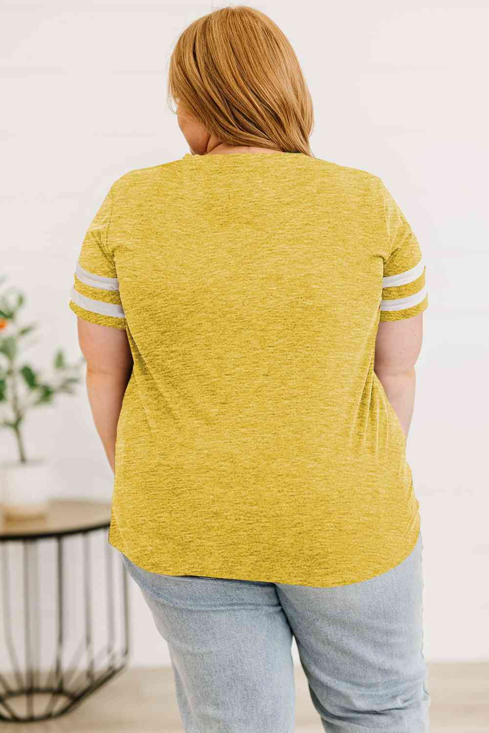 Plus Size Striped V-Neck Tee Shirt Trandify deal
