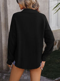 Textured Pocketed Button Up Dropped Shoulder Shirt Trandify deal