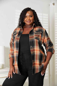 Double Take Plaid Dropped Shoulder Shirt Trandify deal