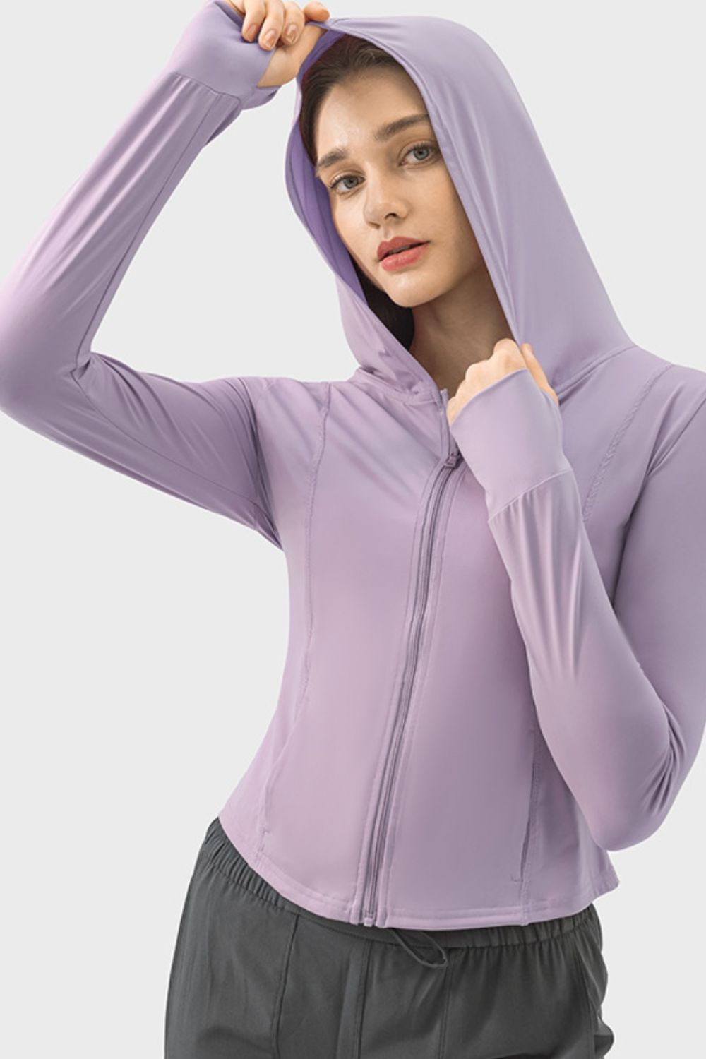 Pocketed Zip Up Hooded Long Sleeve Active Outerwear Trandify deal