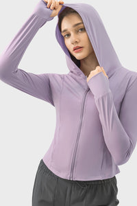 Pocketed Zip Up Hooded Long Sleeve Active Outerwear Trandify deal