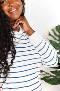 Double Take Striped Long Sleeve Round Neck Top Trandify deal