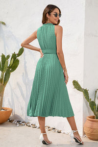 Swiss Dot Tie Neck Sleeveless Dress Trandify deal