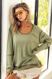 BiBi Waffle Knit Contrast Trim Long Sleeve T-Shirt Trandify deal