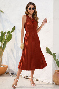 Swiss Dot Tie Neck Sleeveless Dress Trandify deal