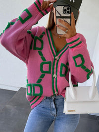 Geometric Dropped Shoulder Button Down Cardigan Trandify deal
