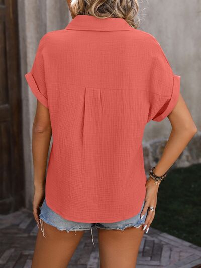 Textured Pocketed Button Up Shirt Trandify deal