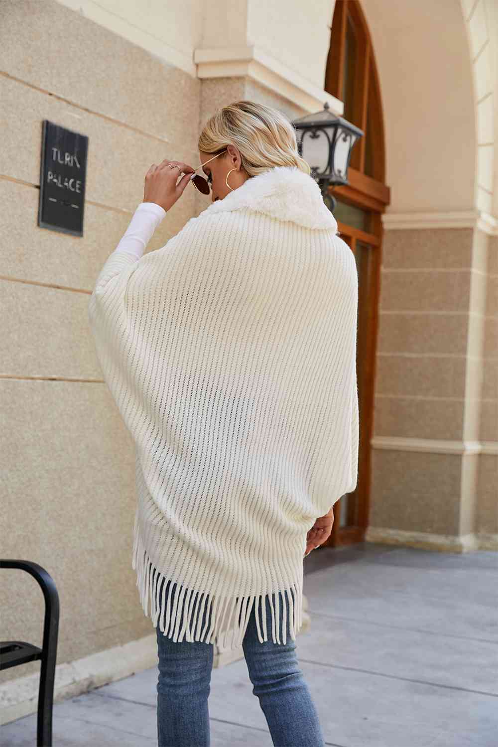 Cozy Ribbed Poncho with Fringe Details - Fall Winter Fashion - TrandifyDeal