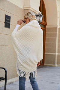 Cozy Ribbed Poncho with Fringe Details - Fall Winter Fashion - TrandifyDeal