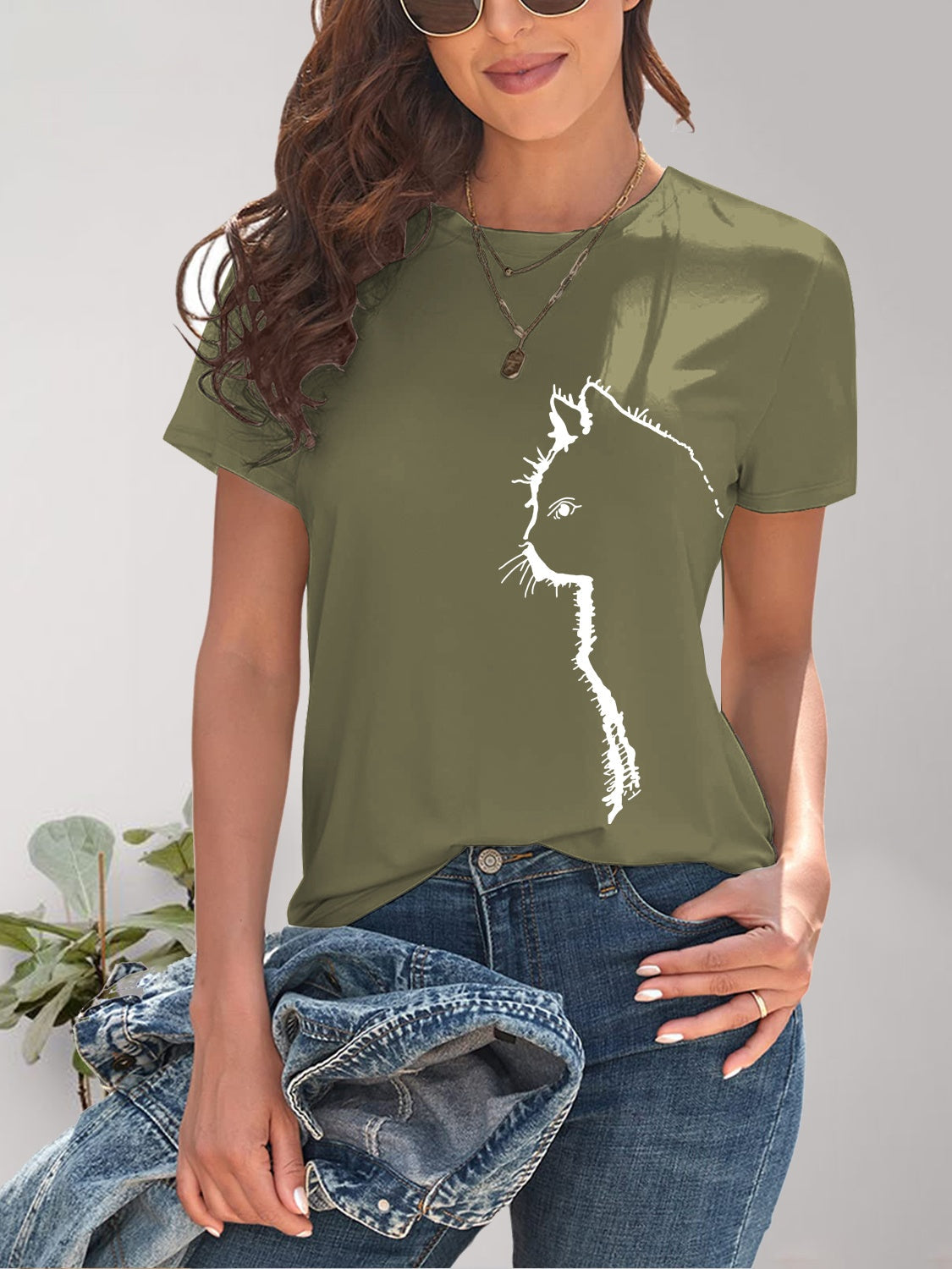 Cat Round Neck Short Sleeve T-Shirt Trandify deal