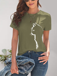 Cat Round Neck Short Sleeve T-Shirt Trandify deal
