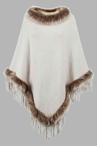 Faux Fur Trim Fringed Poncho Trandify deal