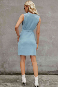 Round Neck Slit Sleeveless Sweater Dress Trandify deal