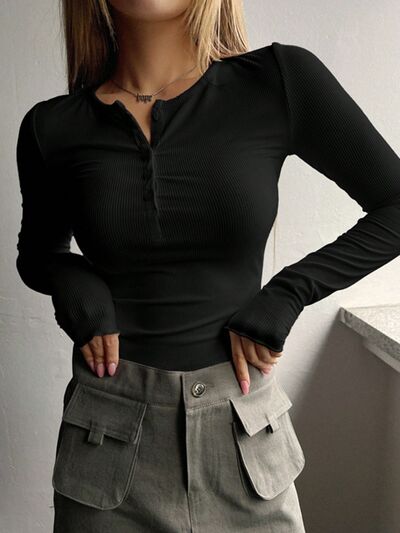 Half Button Long Sleeve T-Shirt Trandify deal