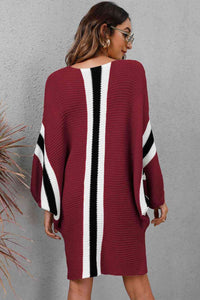 Ribbed Round Neck Long Sleeve Sweater Dress Trandify deal