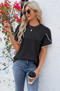 Round Neck Petal Sleeve T-Shirt Trandify deal