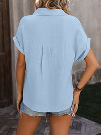 Textured Pocketed Button Up Shirt Trandify deal