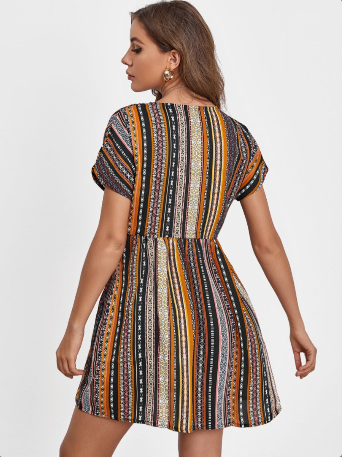 Pocketed Striped Short Sleeve Dress Trandify deal